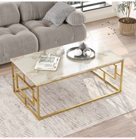Resim Robin Home Atlantis Gold Metal Orta Sehpa Mermer Desen 