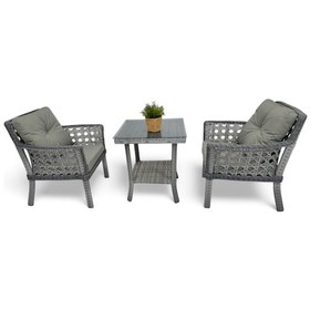 Resim Wellagarden Sümele Rattan Bahçe Balkon Çay Seti Gri 