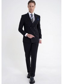 Resim Efor Slim Fit Çift Yırtmaç %95 Pamuk Lacivert Çizgili Kruvaze Takım Elbise Tk 945 