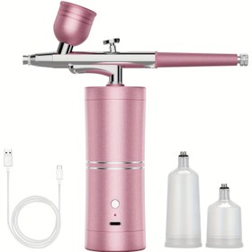Resim Kompresörlü Kablosuz Taşınabilir Tırnak Hava Fırçası Seti, Yüksek Basınçlı Şarj Edilebilir Hava Fırça Makinesi ve 0.3mm Uçlu Boyama, Makyaj, Model, Berberlik, Kurabiye Kek için 