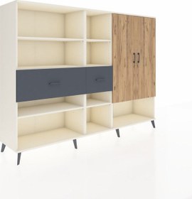 Resim Hyperion Dolap 10 Raflı 2 Çekmeceli 2 Kapaklı 220x44x163 Aytaşı-ç Aytaşı-çam/antrasit 