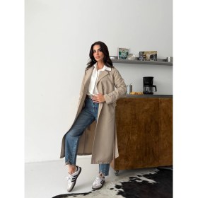 Resim Comstar Kadın Klasik Cepli Kuşaklı Trend Midi Krem Trençkot 