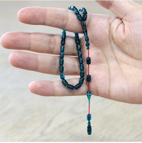 Resim Tesbihname Sistemli Kapsül Kesim Mini Boy Su Mavi Ateş Kehribar Tesbih 