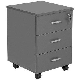 Resim Ofisbazaar 3 Çekmeceli Kilitli Tekerlekli Keson 60x45x40 Cm 18 Mm Suntalam - Antrasit Gri 