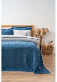 Resim Rivaistanbul Helen Petrol Mavi Çift Kişilik %100 Pamuklu Nevresimli Yatak Örtüsü - 7 Parça Çeyiz Seti 