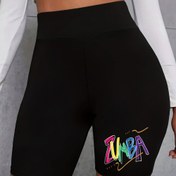 Resim Kadınlar İçin Yüksek Bel Şort - Görünmez Kumaş, Makinede Yıkanabilir Zumba Şortu - Neon ZUMBA Baskılı Siyah Yazlık Alt Giyim, Rahat Kesim, Esnek Malzeme, Zumba Tutkunları İçin 
