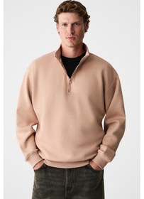 Resim Grimelange Baxter Erkek Dik Yakalı Fermuarlı Relaxed Vizon Sweatshirt Vizon 