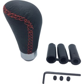 Resim Üniversal Kırmızı Dikişli Deri Spor Görünümlü Vites Topuzu Aparatlı Manuel Vites Kolu ONV230 