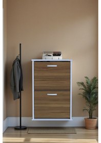 Resim Eliusta Holen Ceviz Renk Ayakkabılık 2 Düşer Kapak 52 Cm Genişlik Kapı Önü Asma Ayakkabılık 52x74x26 Cm Ceviz 