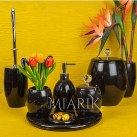 Resim MIARIK DESIGN & DEKORASYON Dekoratif Siyah Mermer Banyo Seti Takımı 7 Li Pirinç Aksesuar Detaylı Tasarım Set 