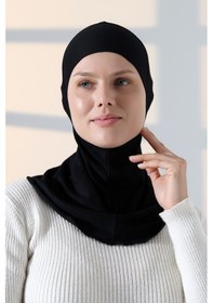 Resim Pratik Boyunluklu Geçmeli Büyük Tesettür Bone - Siyah Siyah 