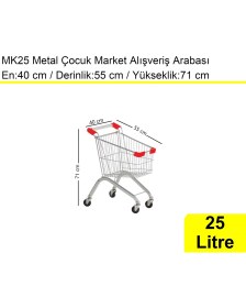 Resim Akdenizpos MK25 Metal Çocuk Market Alışveriş Arabası 25 Litre 