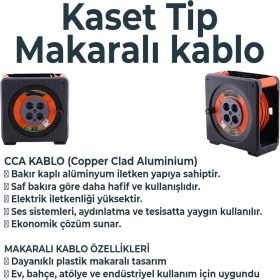 Resim Makaralı Cca Uzatma Kablosu 40 Metre 3x2.5 mm 4 Prizli Termal Sigortalı Plastik Seyyar Kaset Tipi 