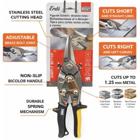 Resim Bessey Erdi Sac Kesme Makası - Profesyonel Metal Kesme Makası Aviation Snips Düz ve Kavisli Kesim 