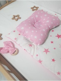 Resim bebek_iklimi Çift Taraflı Alt Açma Minderi Pembe ( BAŞ DÜZELTME YASTIĞI ve DİŞ KAŞIYICI AHŞAP HALKA HEDİYELİ ) 