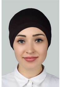Resim Altobeh Hazır Pratik Geçmeli Lastikli Tesettür Bone - Koyu Kahverengi 