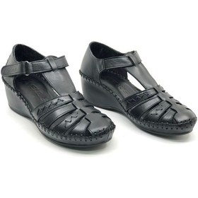 Resim Venüs Miqula Hakiki Deri Comfort Ortopedik Kadın Sandalet Siyah 