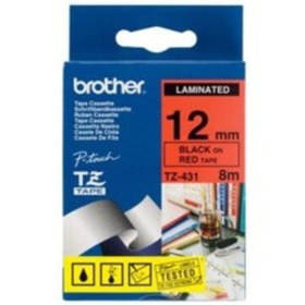 Resim Brother Tonersepeti Brother TZ-431 12mm Kırmızı üzerine Siyah Laminasyonlu Etiket 