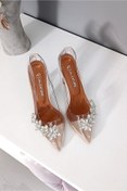 Resim LA CALZATURE Şeffaf Ten Kıylıklı 9cm Şampanya Topuklu Yıldz Taşlı Aksesuarlı Stiletto Kadın Ayakkabı 