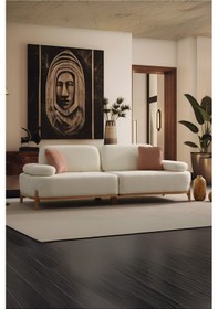 Resim Berina Üçlü Kanepe & Koltuk & Mekanizmalı Genişleyebilir Yataklı Koltuk - Beyaz Bukle Kumaş 