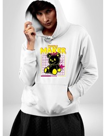 Resim Baş Belası Teddy Kadın Erkek Beyaz Kapüşonlu Sweatshirt Hoodie Beyaz 