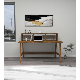 Resim Wood Face Lucy Doğal Ahşap Çalışma Masası Ceviz Renk 