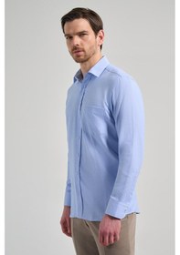 Resim İmza Mavi Sert Yaka Düz Classic Pamuklu Comfort Fit Gömlek 1004250213 Mavi 