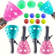 Resim 6 adet/1 Set Açık ve Kapalı Oyunlarda Etkileşim, Paslaşma ve Yakalama Oyunu Oynama, 2 Yakalama Fırlatıcısı, 4 Top ve Bahçe Oyunları İçin Plaj Oyuncakları 