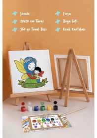 Resim En Tatlı Annem Yazılı Eğitici Boyama Tuvali Şövaleli Boya Seti 20x20 Cm 