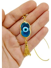 Resim biuti Modern Tasarım Kaplama Turkuaz Nazar Boncuğu Araba Dikiz Ayna Süsü Metal Püsküllü Cam Araba Hediyesi 