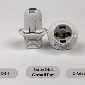 Resim Dekoratif Plastik E-14 Yarım Dişli Halkalı Geçmeli Duy Beyaz (2 Adet) 