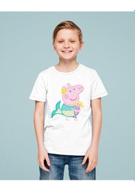 Resim Sevbano Unisex Peppa Pig Baskılı Çizgi Film Çocuk Tişört 1-12 Yaş beyaz 