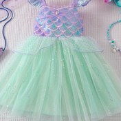 Resim Kız Çocuk Mor Omuz Askılı ve Fırfırlı Kollu Prenses Elbisesi - Payetli Deniz Kızı Kuyruğu, Nane Yeşili Tül Etek, İnci ve Değerli Taş Süslemeleri, Gösteriler, Partiler, İlkbahar/Yaz/Sonbahar için, Kız Çocuk Prenses Elbiseleri, Parti Kıyafetleri, Vintage Stil, Payet Süslemeleri 