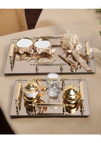 Resim Reverence Gold 4 Kulplu Söz Tepsisi Ve Damat Kahve Fincanı Bronz Bronz 