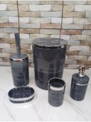 Resim İmera Akrilik Yuvarlak Banyo Seti Antrasit Gri Mermer Desen Gümüş Kromaj 5'li 