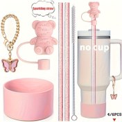 Resim 4/6 adet Set Aksesuarları - Parlayan Pipet, Ayı Pipet Kapak, Taban ve Kelebek Şanslı Zincir 