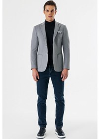 Resim İmza Gri Desenli Mono Yaka Astarlı Çift Yırtmaç 6 Drop Slim Fit Dar Kesim Klasik Ceket 1002240150-gri Gri 