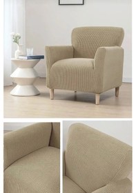 Resim Upmall Streç Yikanabilir Kare Desen 1kişilik Koltuk Örtüsü Vizon 