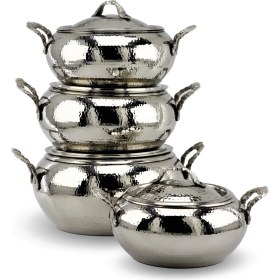 Resim Sonay Bakırcılık Dövülmüş Nikelli Trabzon Bakır Güveci Seti 