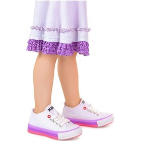 Resim Kiko Kids Tinna Bağcıklı Kız Bebek Keten Spor Ayakkabı Beyaz - Pembe 
