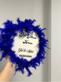 Resim Roseart Saks Mavi Tüylü Gelin Tefi Kına Tefi 28 Cm Deri Tef 