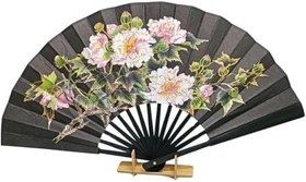 Resim Çin Bambu Keten Kumaş Yelpaze 01BSA Siyah Büyük Boy 60cm No.1S 