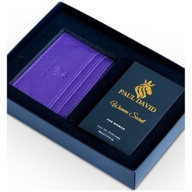 Resim Hediyelik Set Özel Kadın Edp Parfüm Ve Mor Deri Kartlık- Vanilya, Kahve, Armut Notalari, K-307-1 Amber 
