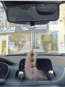 Resim Disko Toplu Metal Yıldız Dikiz Ayna Süsü Pudra Pembe Tüylü Renk 