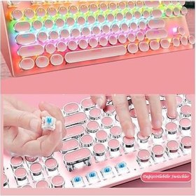 Resim coverzone Leaven K550 Kablolu Pembe Klavye Daktilo Tarzı Su Geçirmez Led RGB Gökkuşağı Renler Mekanik Oyuncu Işıklı Klavye Ergonomik Tasarım Rahat Kullanım 150cm Kablo Uzunluğu Bilgisayar PC için (Pembe) 
