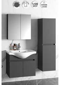 Resim Yıldız 65+35 Cm Antrasit Gri Mdf Lavabolu Asma Banyo Dolabı Takım Antrasit - Gri 
