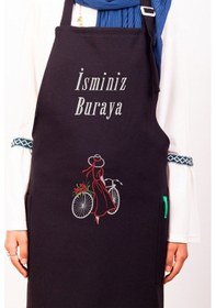 Resim Mutfak Önlüğü Kişiye Ve İsme Özel Nakışlı Mutfak Önlüğü Bisiklet Farklı Renkler Siyah 