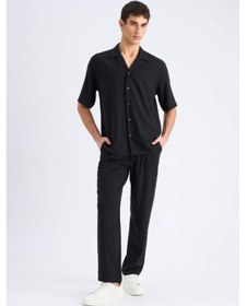 Resim Defacto Yazlık Viskon Jogger Pantolon Regular Fit Normal Kesim Keten Karışımlı Düz Paça Cepli B4867ax25smbk81 Siyah 