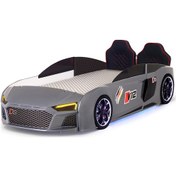 Resim Gri Arabalı Yatak V12 Audi Full Ledli Kumandalı Ve Müzikli 