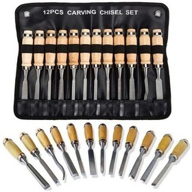 Resim moonsh12 Parça Profesyonel Iskarpela Ahşap Saplı Oyma Seti Özel Ç 